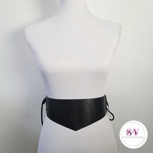 Black faux leather corset belt with tie up sides